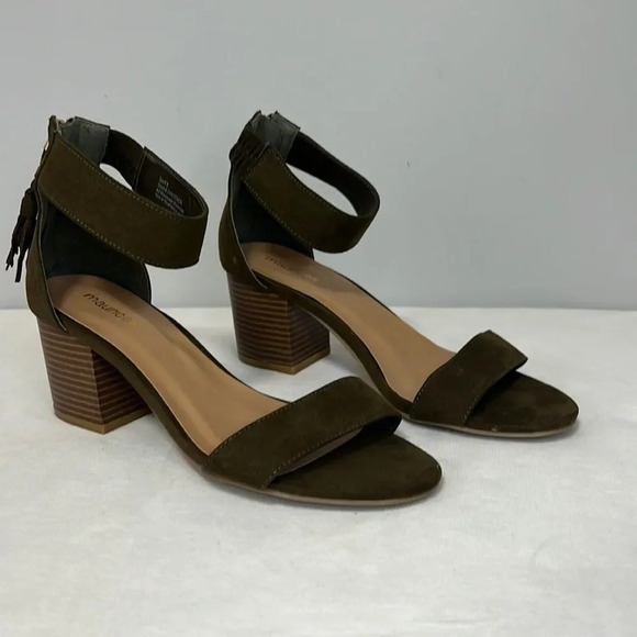 Maurice’s Khaki Suede Sandal Heels Ankle Strap back zip size 8 - Picture 1 of 11
